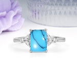 Vintage Classic 4-Prong Emerald Cut Turquoise Engagement Ring - Additional view