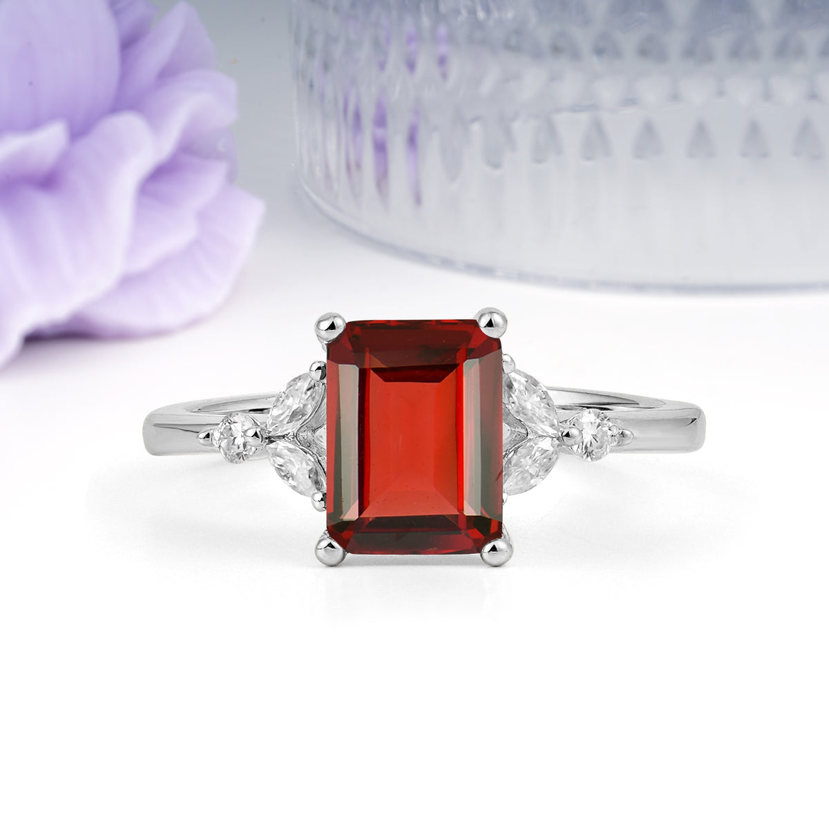 Vintage Classic 4-Prong Emerald Cut Garnet Engagement Ring - Additional view