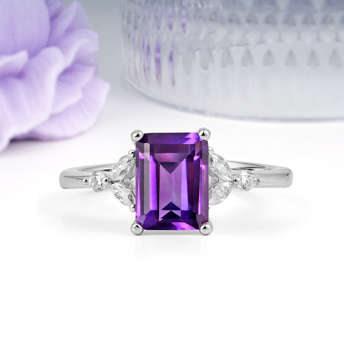 Vintage Classic 4-Prong Emerald Cut Amethyst Engagement Ring - Additional view