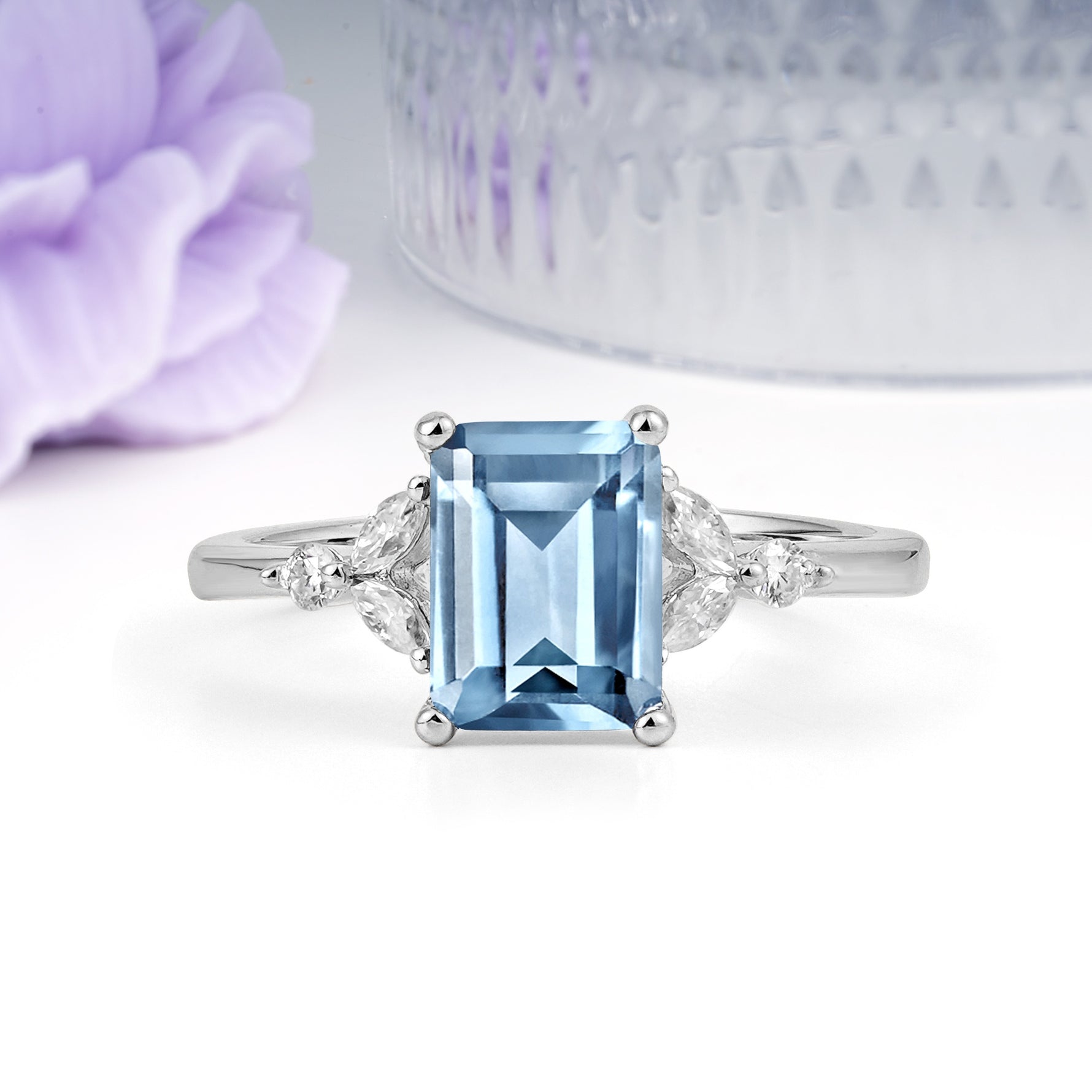 Vintage Classic 4-Prong Emerald Cut Aquamarine Engagement Ring - Additional view