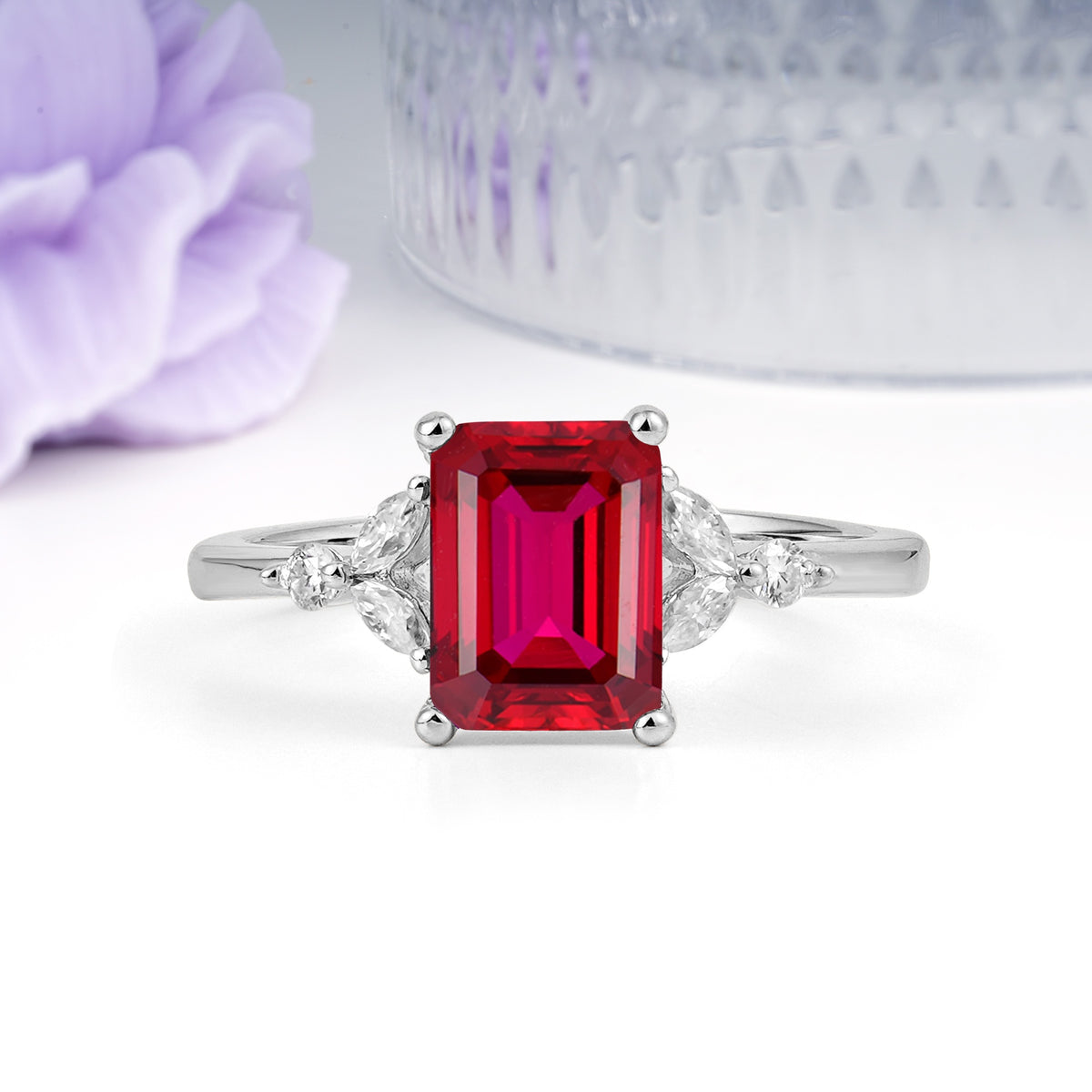 Vintage Classic 4-Prong Emerald Cut Ruby Engagement Ring - Additional view