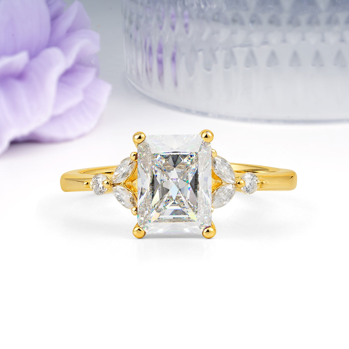 Vintage Classic 4-Prong Emerald Cut Moissanite Engagement Ring - Additional view
