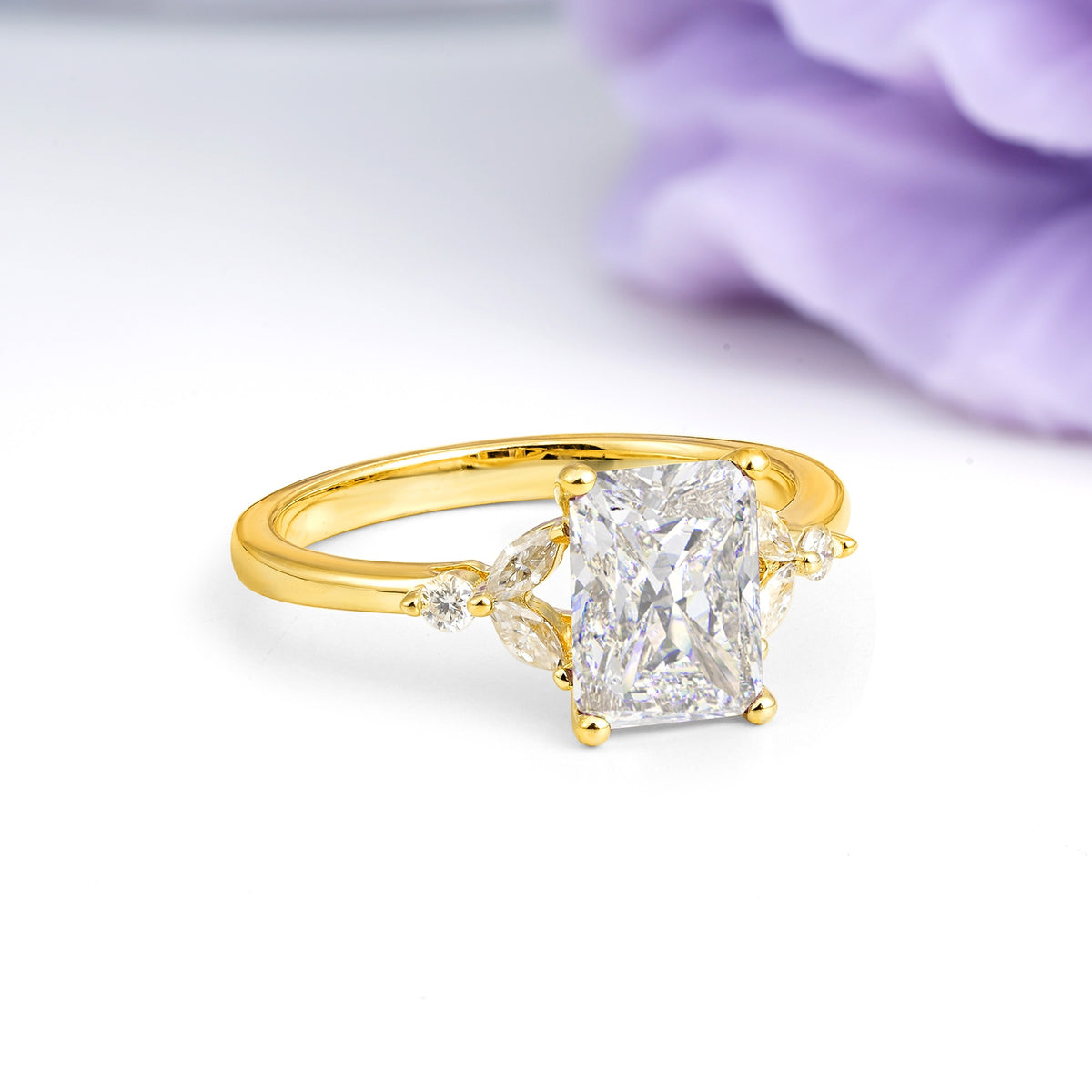 Vintage Classic 4-Prong Emerald Cut Moissanite Engagement Ring - Additional view