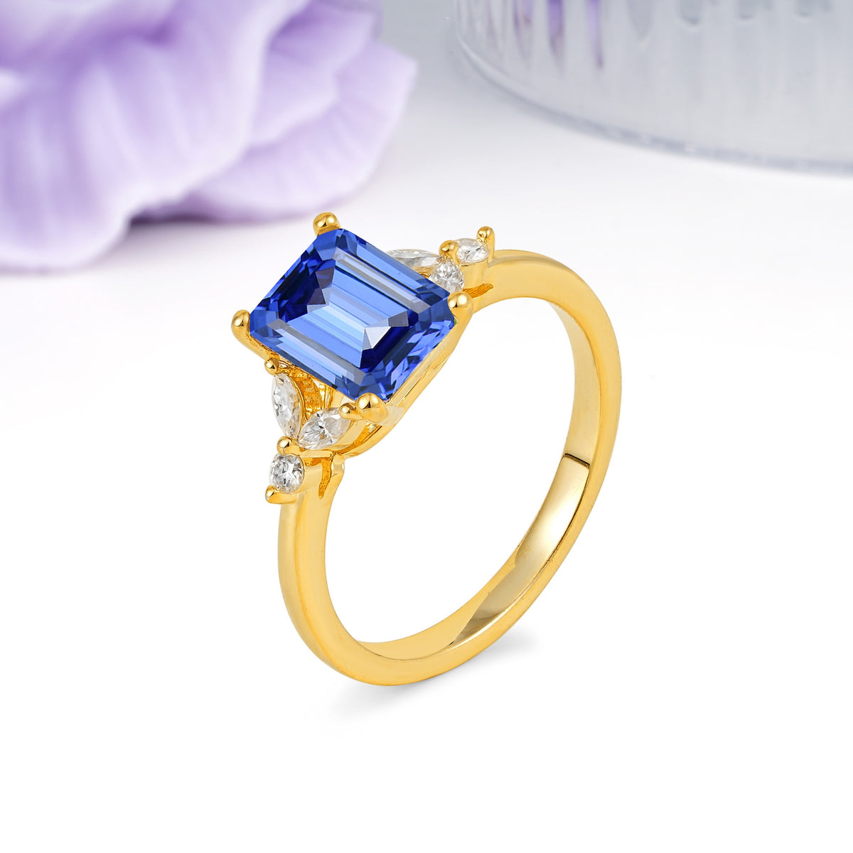 Vintage Classic 4-Prong Emerald Cut Sapphire Engagement Ring - Additional view