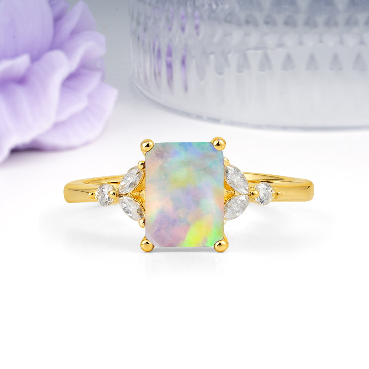 Vintage Classic 4-Prong Emerald Cut Fire Opal Engagement Ring - Additional view