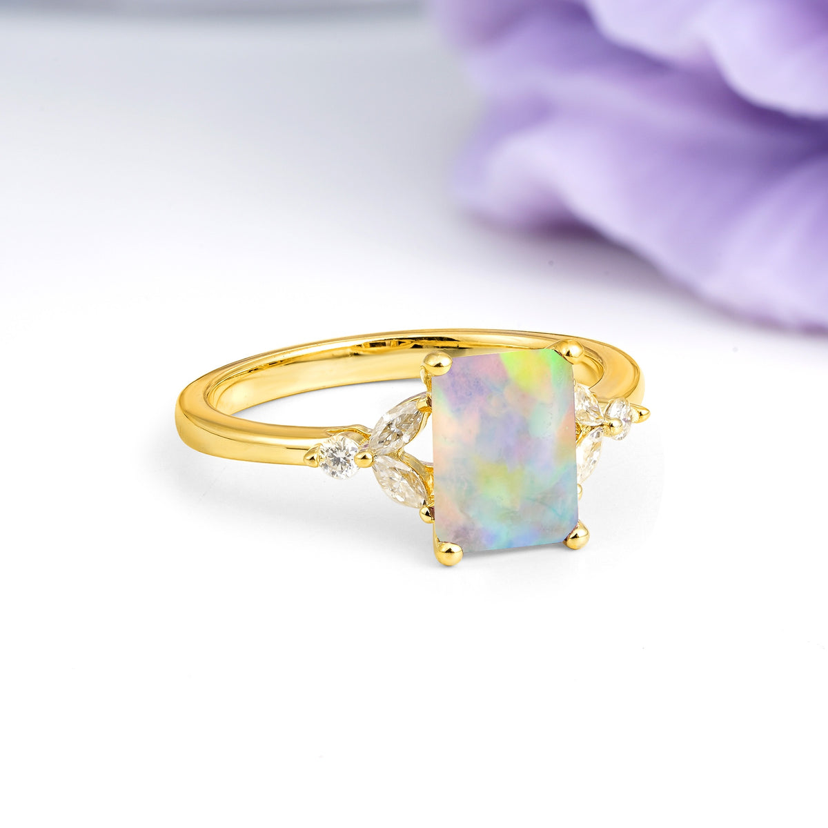 Vintage Classic 4-Prong Emerald Cut Fire Opal Engagement Ring - Additional view
