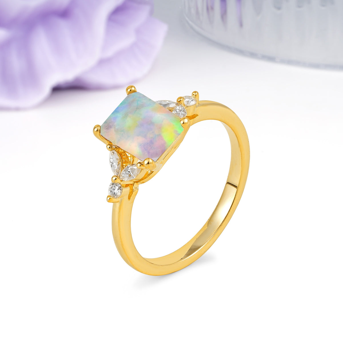 Vintage Classic 4-Prong Emerald Cut Fire Opal Engagement Ring - Additional view
