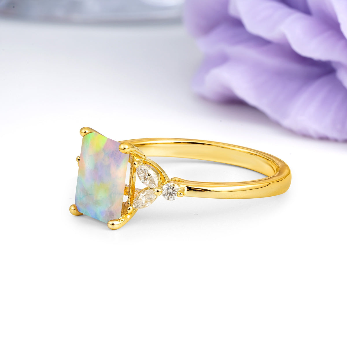 Vintage Classic 4-Prong Emerald Cut Fire Opal Engagement Ring - Additional view