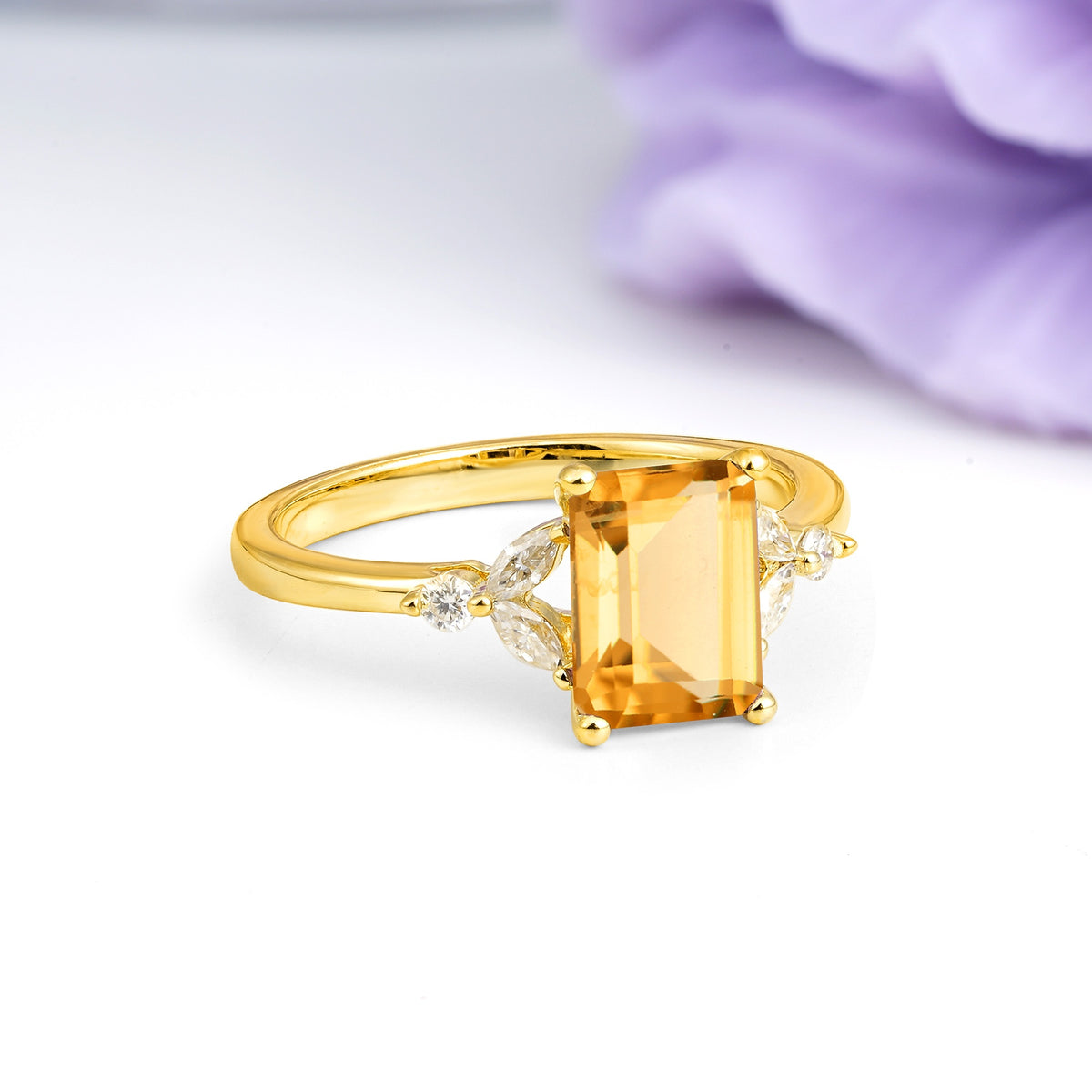 Vintage Classic 4-Prong Emerald Cut Citrine Engagement Ring - Additional view