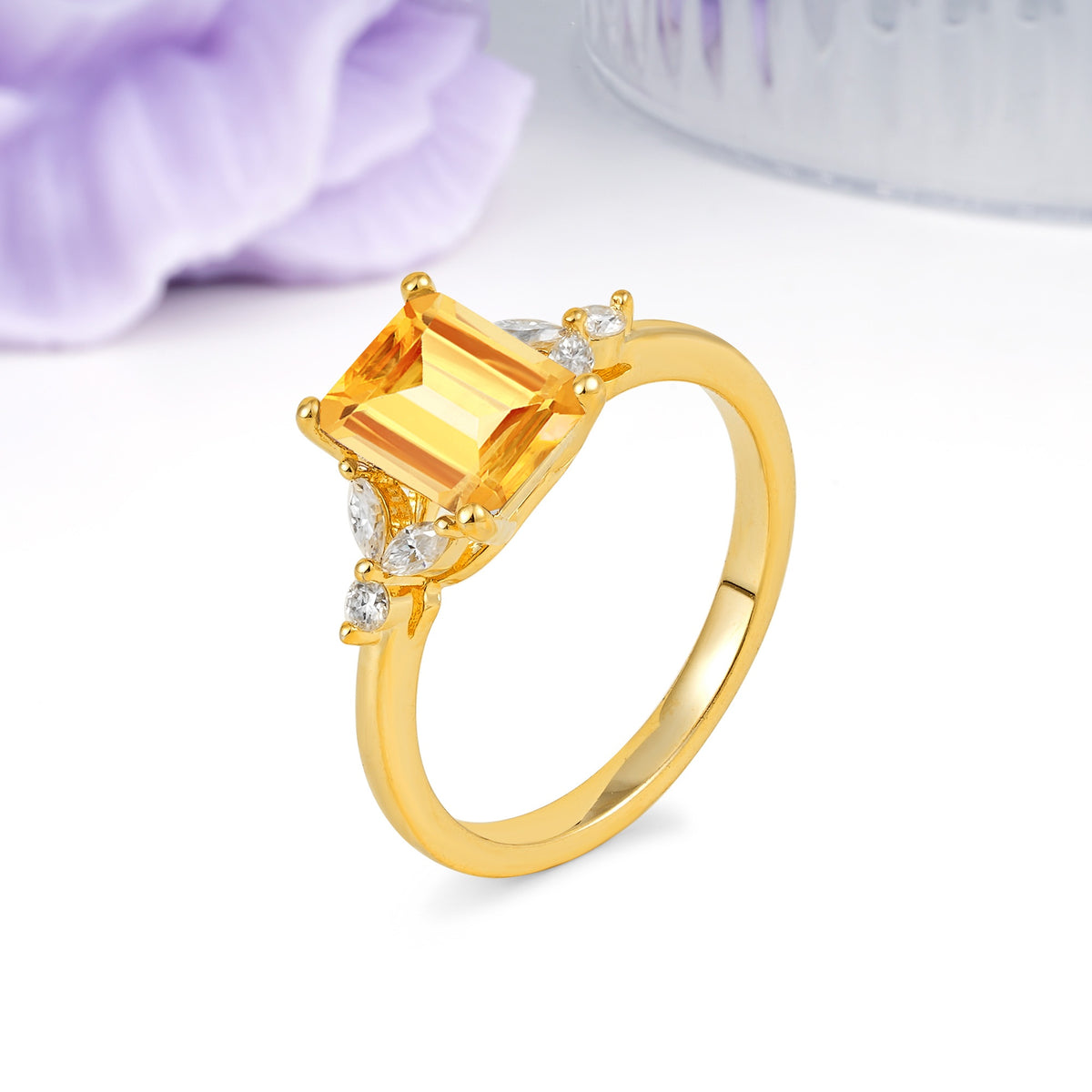 Vintage Classic 4-Prong Emerald Cut Citrine Engagement Ring - Additional view