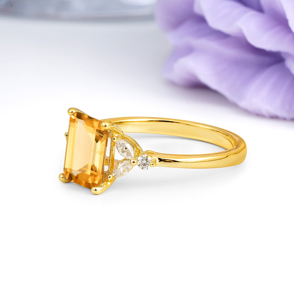 Vintage Classic 4-Prong Emerald Cut Citrine Engagement Ring - Additional view