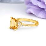 Vintage Classic 4-Prong Emerald Cut Citrine Engagement Ring - Additional view