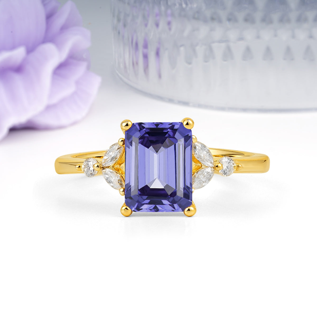 Vintage Classic 4-Prong Emerald Cut Tanzanite Engagement Ring - Additional view