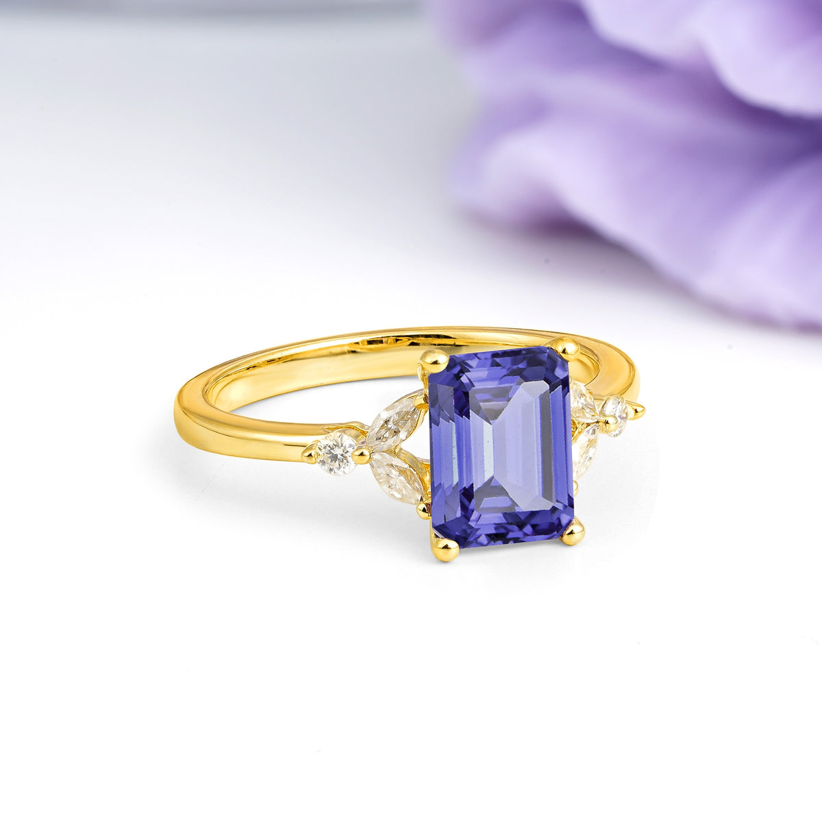 Vintage Classic 4-Prong Emerald Cut Tanzanite Engagement Ring - Additional view