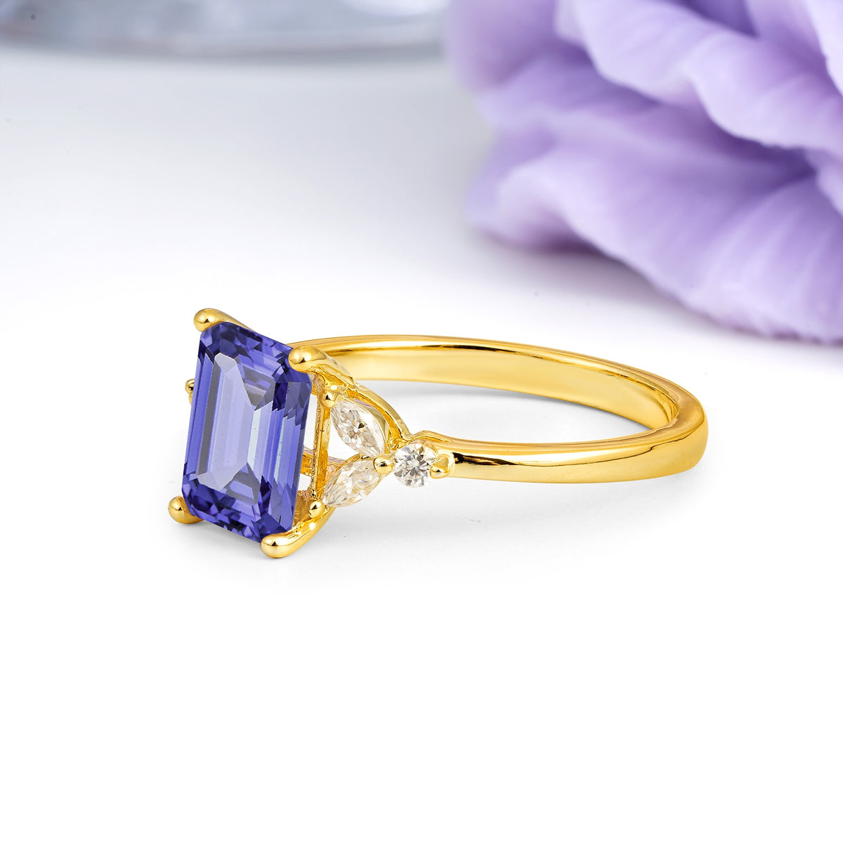 Vintage Classic 4-Prong Emerald Cut Tanzanite Engagement Ring - Additional view