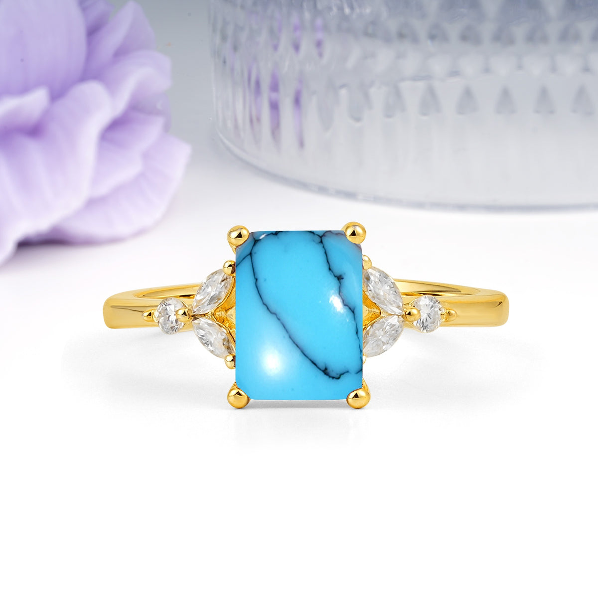 Vintage Classic 4-Prong Emerald Cut Turquoise Engagement Ring - Additional view