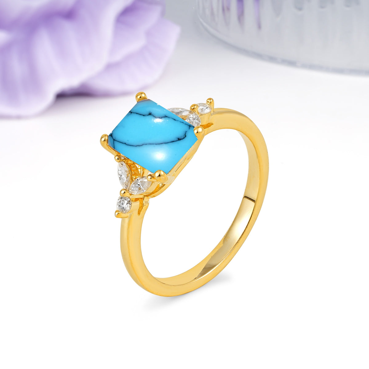 Vintage Classic 4-Prong Emerald Cut Turquoise Engagement Ring - Additional view