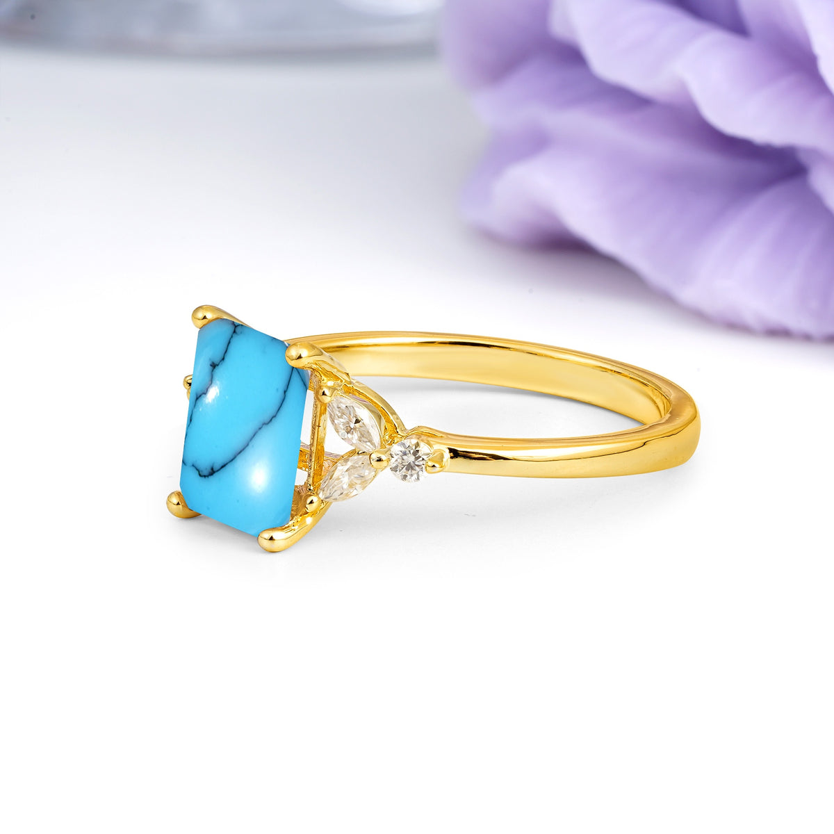 Vintage Classic 4-Prong Emerald Cut Turquoise Engagement Ring - Additional view