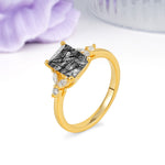 Vintage Classic 4-Prong Emerald Cut Black Rutilated Quartz Engagement Ring - Additional view