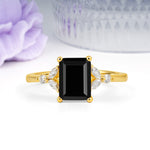 Vintage Classic 4-Prong Emerald Cut Black Onyx Engagement Ring - Additional view