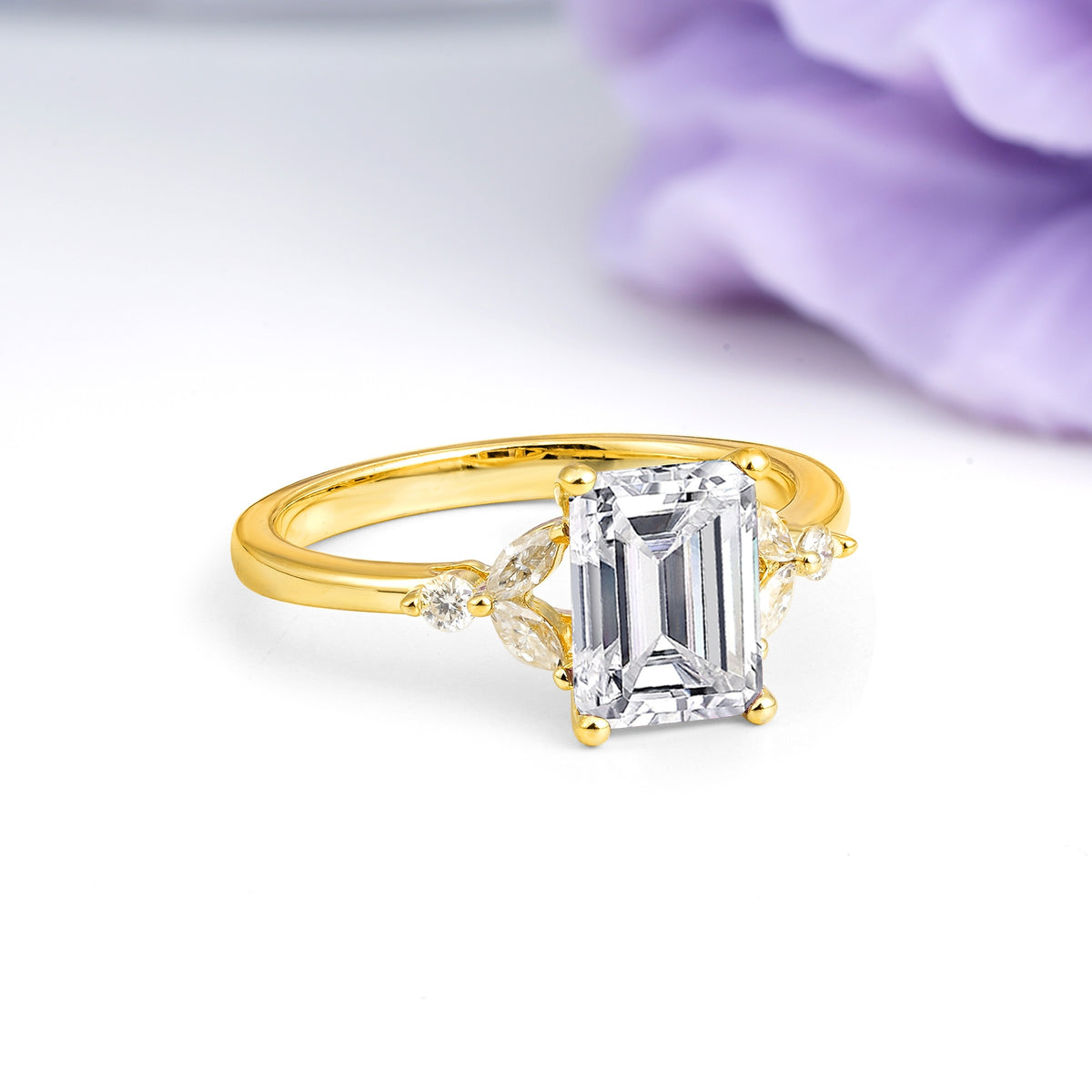 Vintage Classic 4-Prong Emerald Cut Lab Diamond Engagement Ring - Additional view