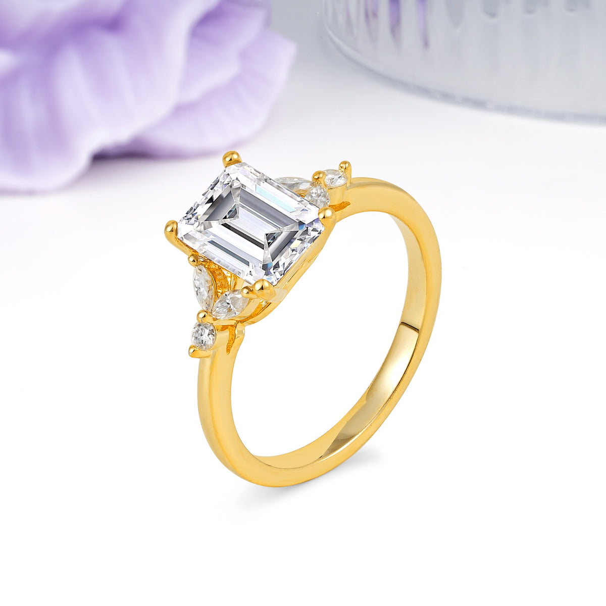 Vintage Classic 4-Prong Emerald Cut Lab Diamond Engagement Ring - Additional view