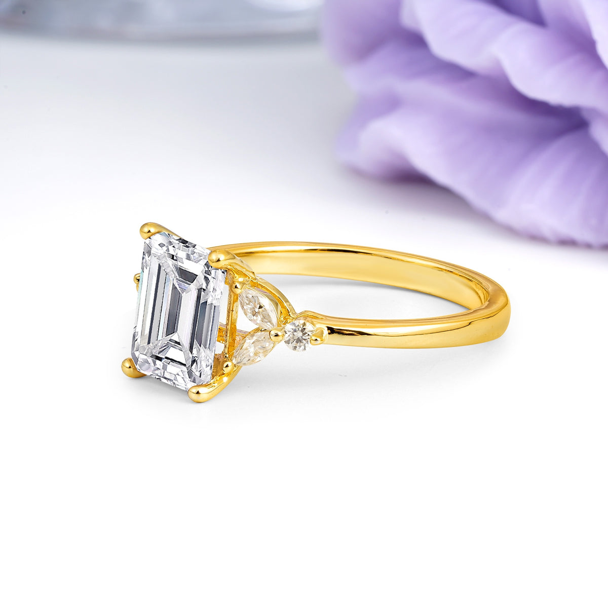 Vintage Classic 4-Prong Emerald Cut Lab Diamond Engagement Ring - Additional view