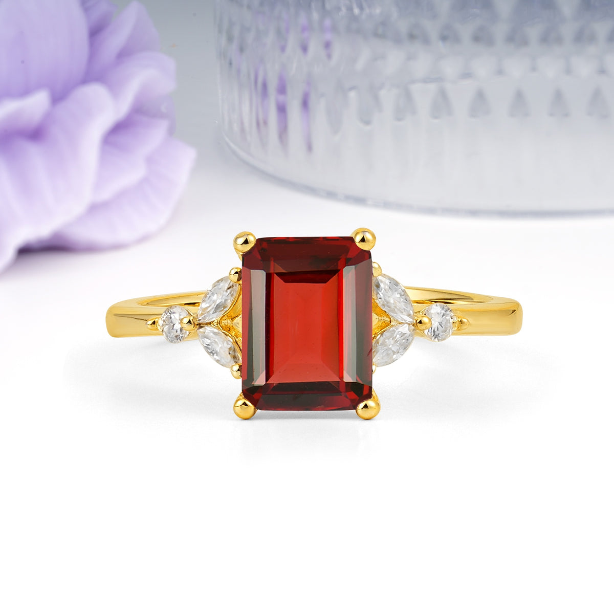 Vintage Classic 4-Prong Emerald Cut Garnet Engagement Ring - Additional view
