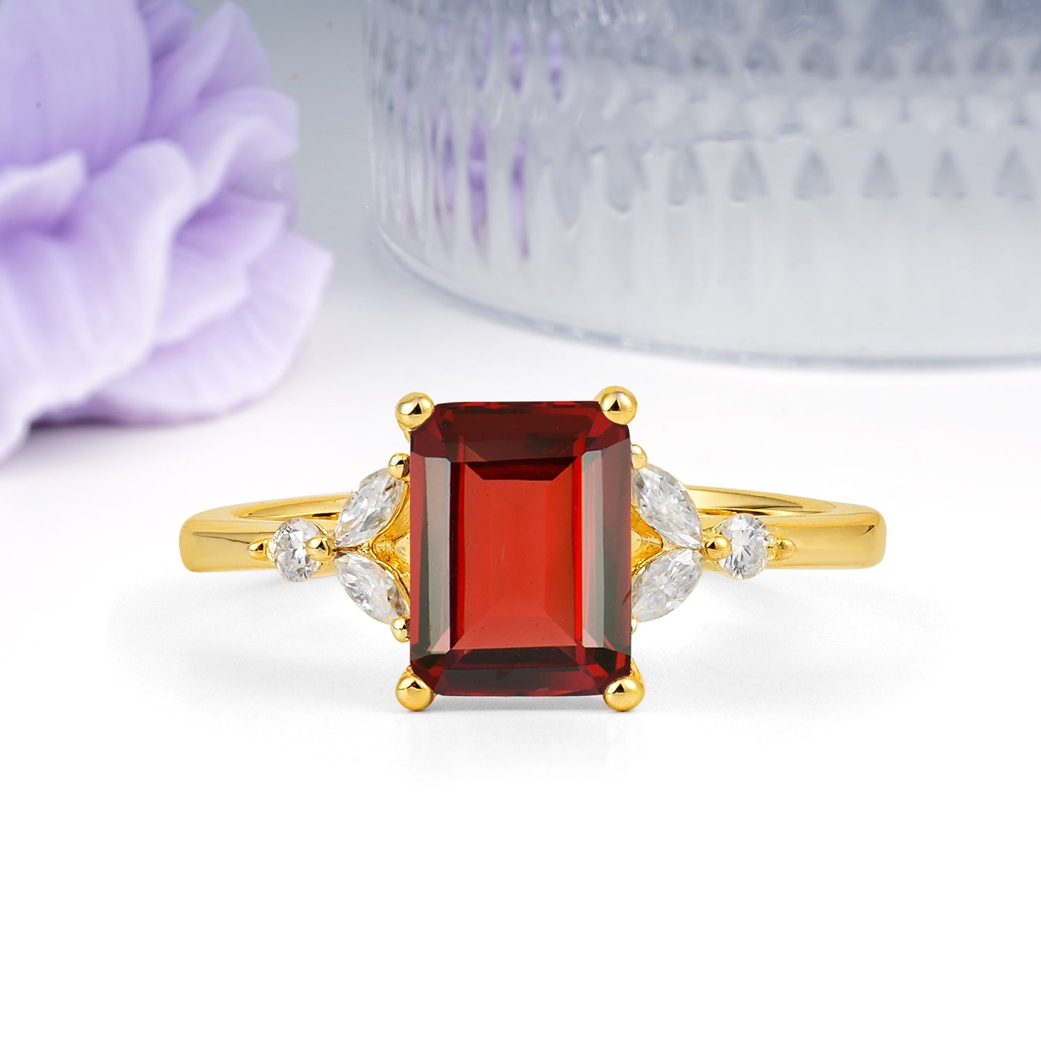 Vintage Classic 4-Prong Emerald Cut Garnet Engagement Ring - Additional view