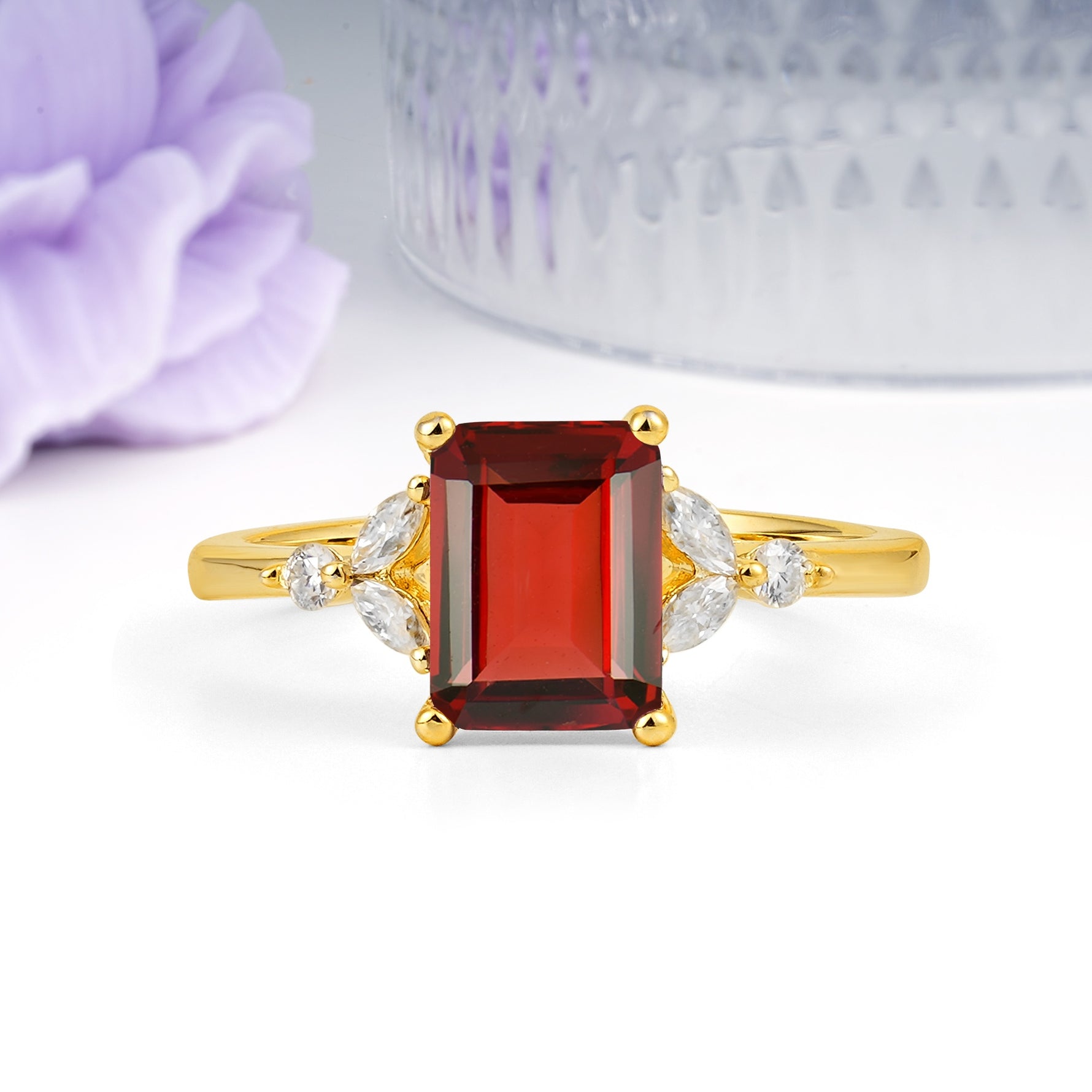 Vintage Classic 4-Prong Emerald Cut Garnet Engagement Ring - Additional view