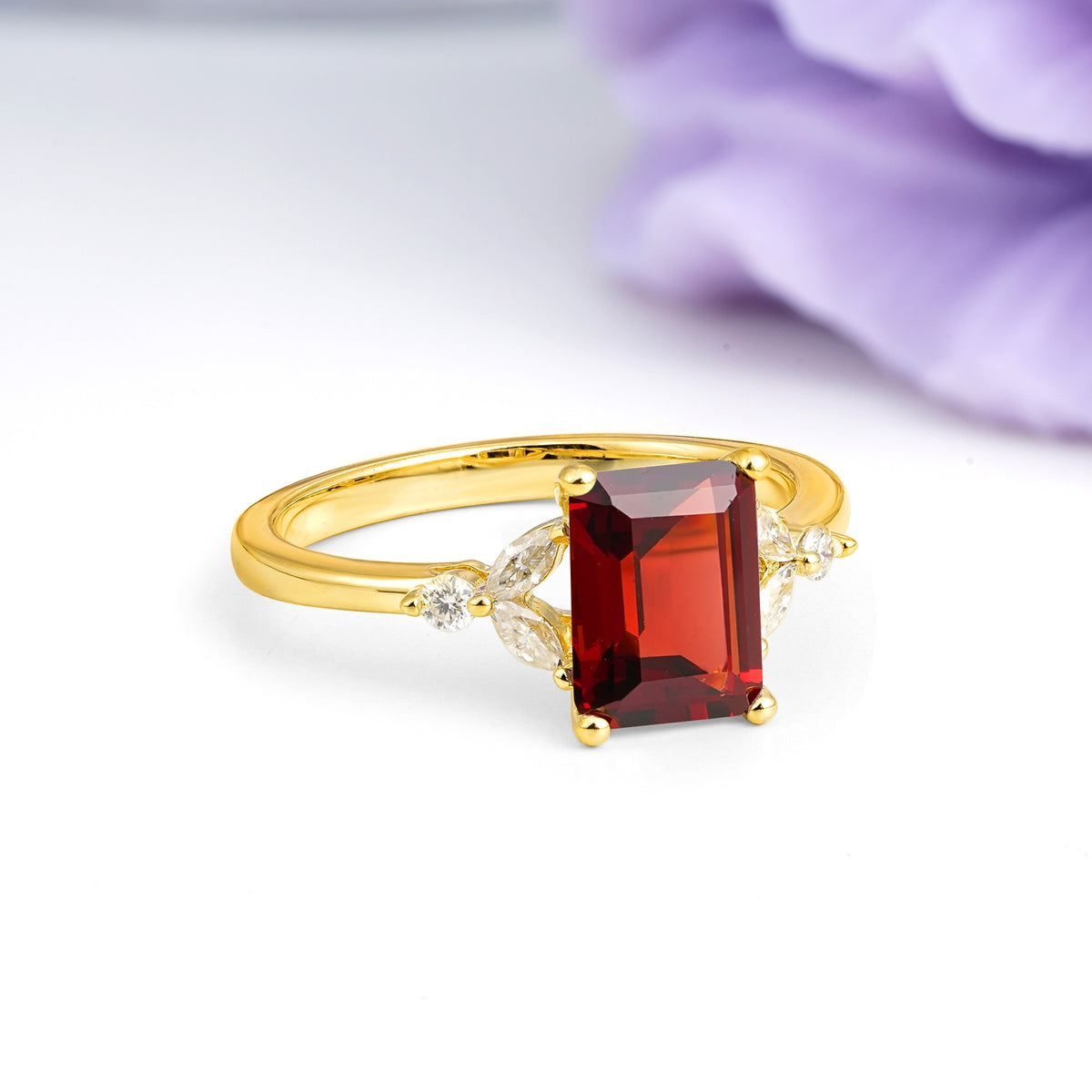 Vintage Classic 4-Prong Emerald Cut Garnet Engagement Ring - Additional view