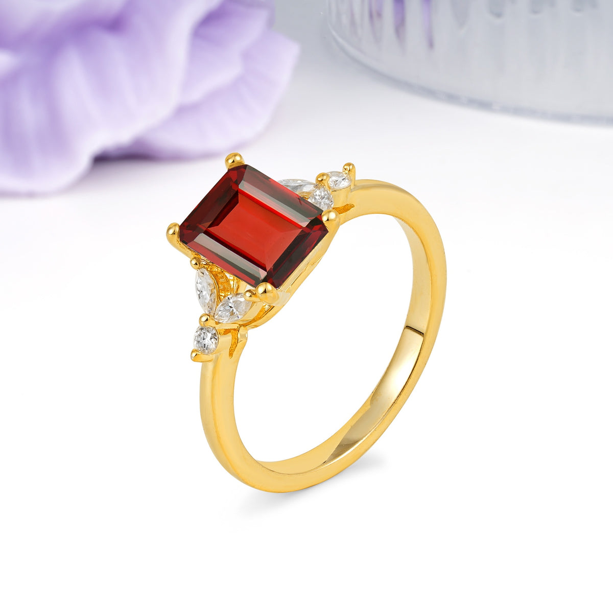 Vintage Classic 4-Prong Emerald Cut Garnet Engagement Ring - Additional view
