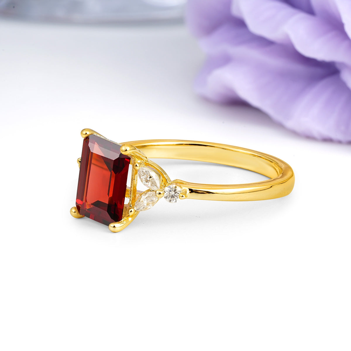 Vintage Classic 4-Prong Emerald Cut Garnet Engagement Ring - Additional view