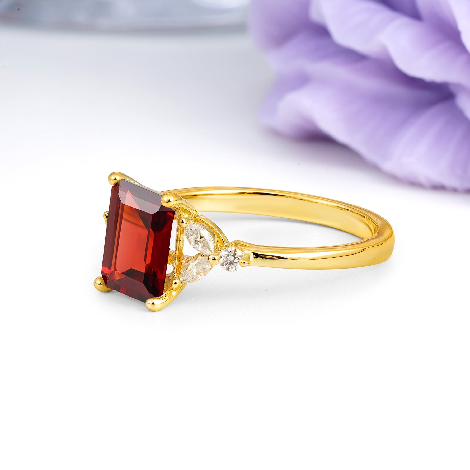 Vintage Classic 4-Prong Emerald Cut Garnet Engagement Ring - Additional view