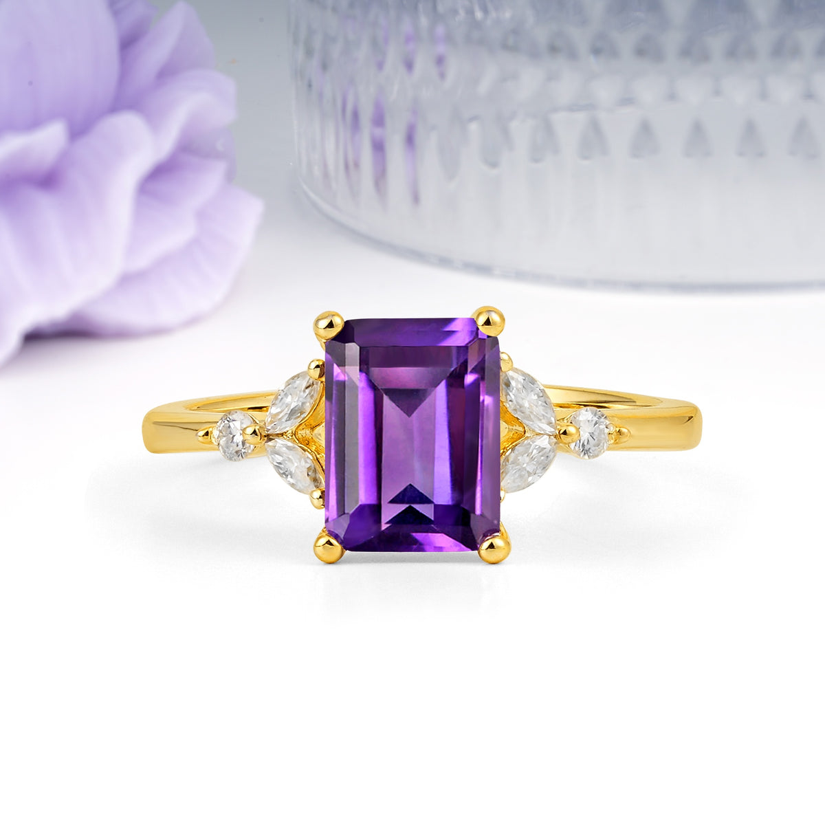 Vintage Classic 4-Prong Emerald Cut Amethyst Engagement Ring - Additional view