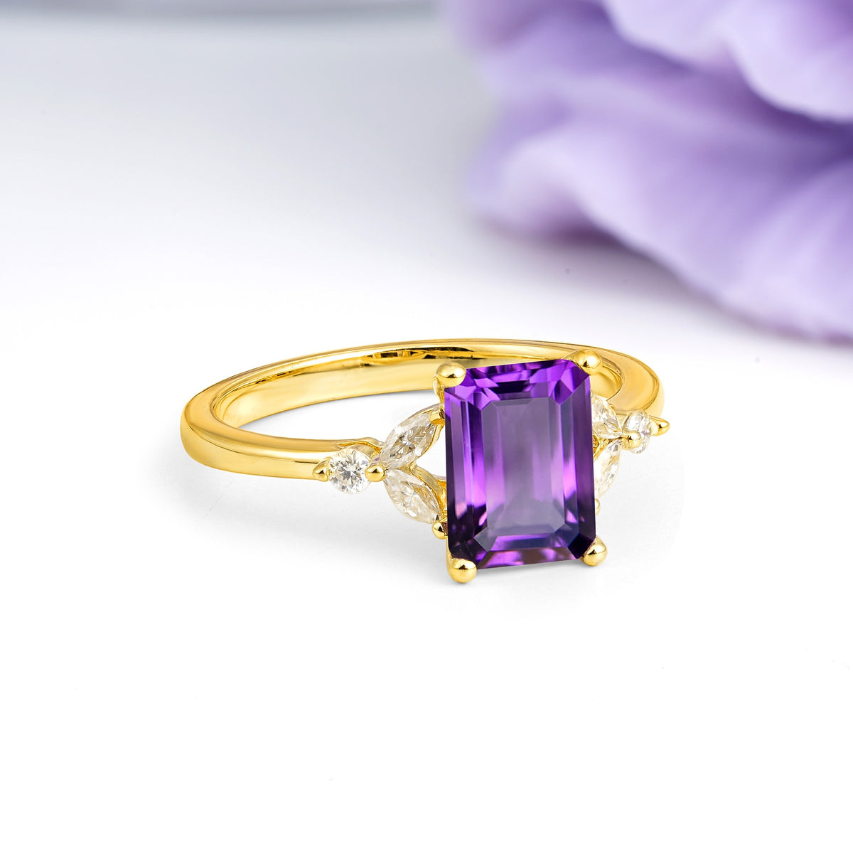 Vintage Classic 4-Prong Emerald Cut Amethyst Engagement Ring - Additional view