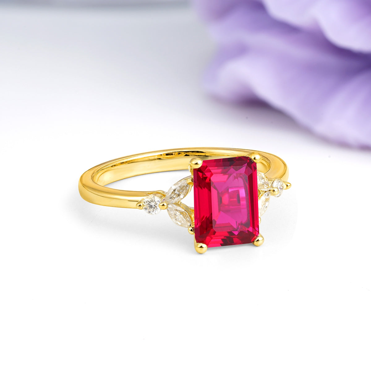 Vintage Classic 4-Prong Emerald Cut Ruby Engagement Ring - Additional view
