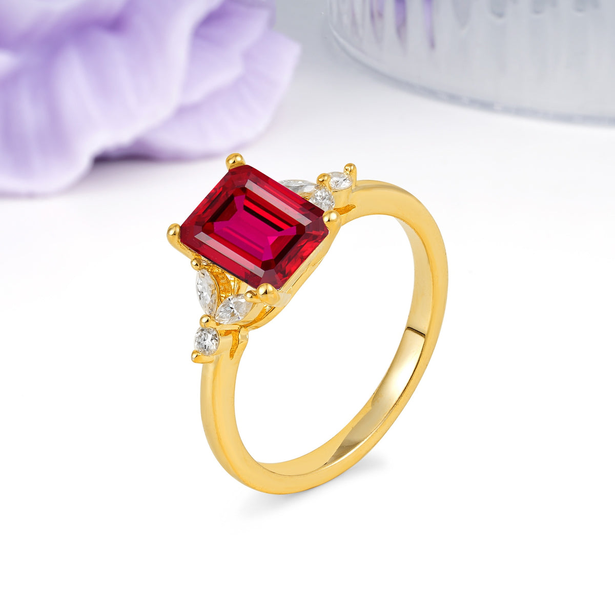 Vintage Classic 4-Prong Emerald Cut Ruby Engagement Ring - Additional view