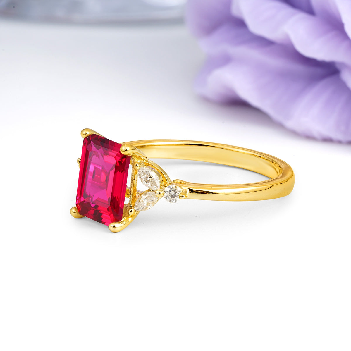 Vintage Classic 4-Prong Emerald Cut Ruby Engagement Ring - Additional view