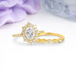 Minimal Polished Inner Band Two In One Oval Cut Halo Vintage Lace Stackable Moissanite Bridal ring set - Rose-Gold