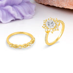 Minimal Polished Inner Band Two In One Oval Cut Halo Vintage Lace Stackable Moissanite Bridal ring set - White-Gold