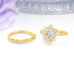 Minimal Polished Inner Band Two In One Oval Cut Halo Vintage Lace Stackable Moissanite Bridal ring set - Additional view