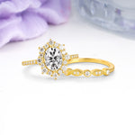 Minimal Polished Inner Band Two In One Oval Cut Halo Vintage Lace Stackable Lab Diamond Bridal ring set - Rose-Gold