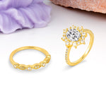 Minimal Polished Inner Band Two In One Oval Cut Halo Vintage Lace Stackable Lab Diamond Bridal ring set - White-Gold