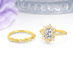 Minimal Polished Inner Band Two In One Oval Cut Halo Vintage Lace Stackable Lab Diamond Bridal ring set - Additional view