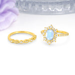 Minimal Polished Inner Band Two In One Oval Cut Halo Vintage Lace Stackable Moonstone Bridal ring set - Additional view
