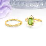 Minimal Polished Inner Band Two In One Oval Cut Halo Vintage Lace Stackable Peridot Bridal ring set - Additional view