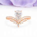 Classic and Unique 3-Prong Crown Setting with Pear Cut Moissanite Engagement Ring - Additional view