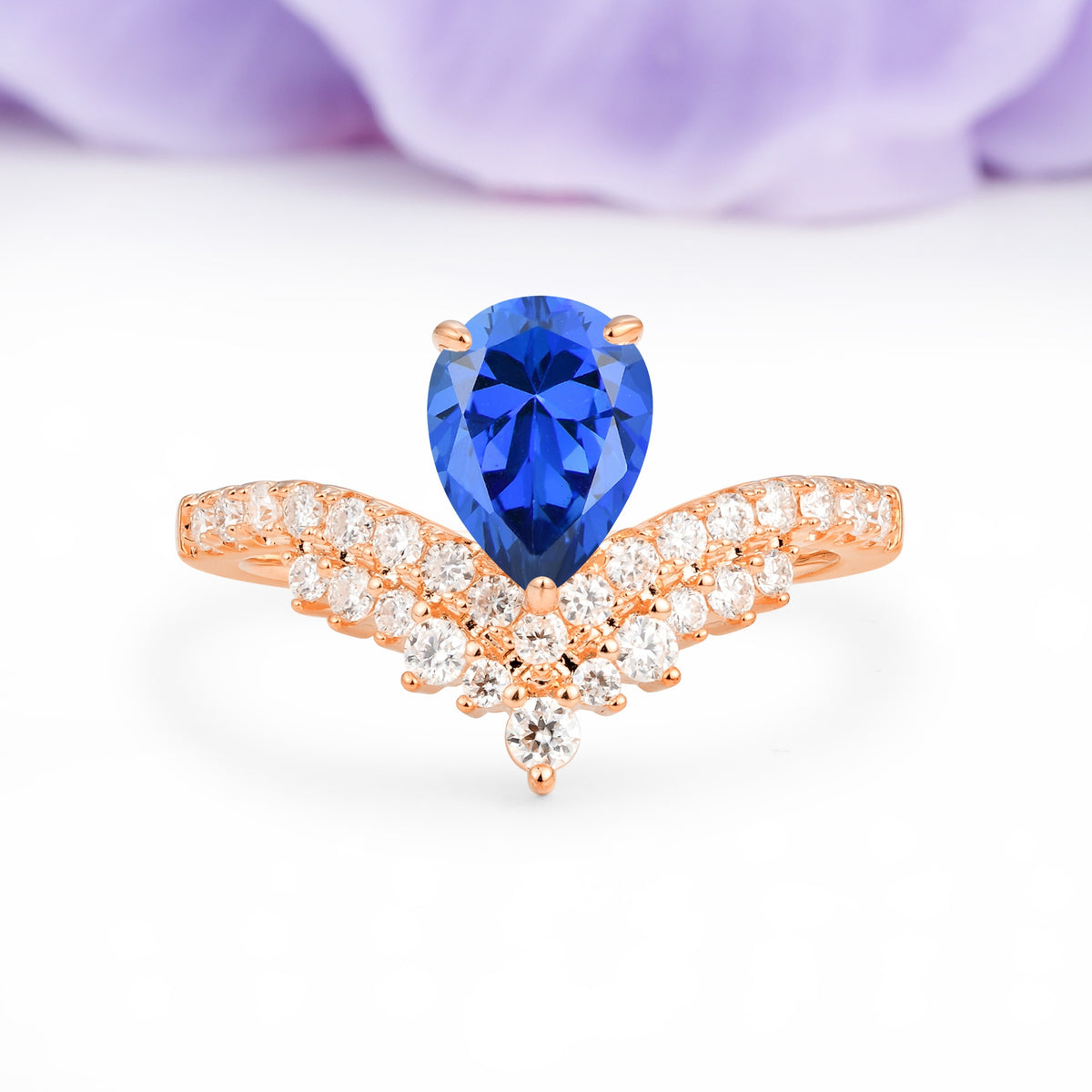 Classic and Unique 3-Prong Crown Setting with Pear Cut Sapphire Engagement Ring - Additional view