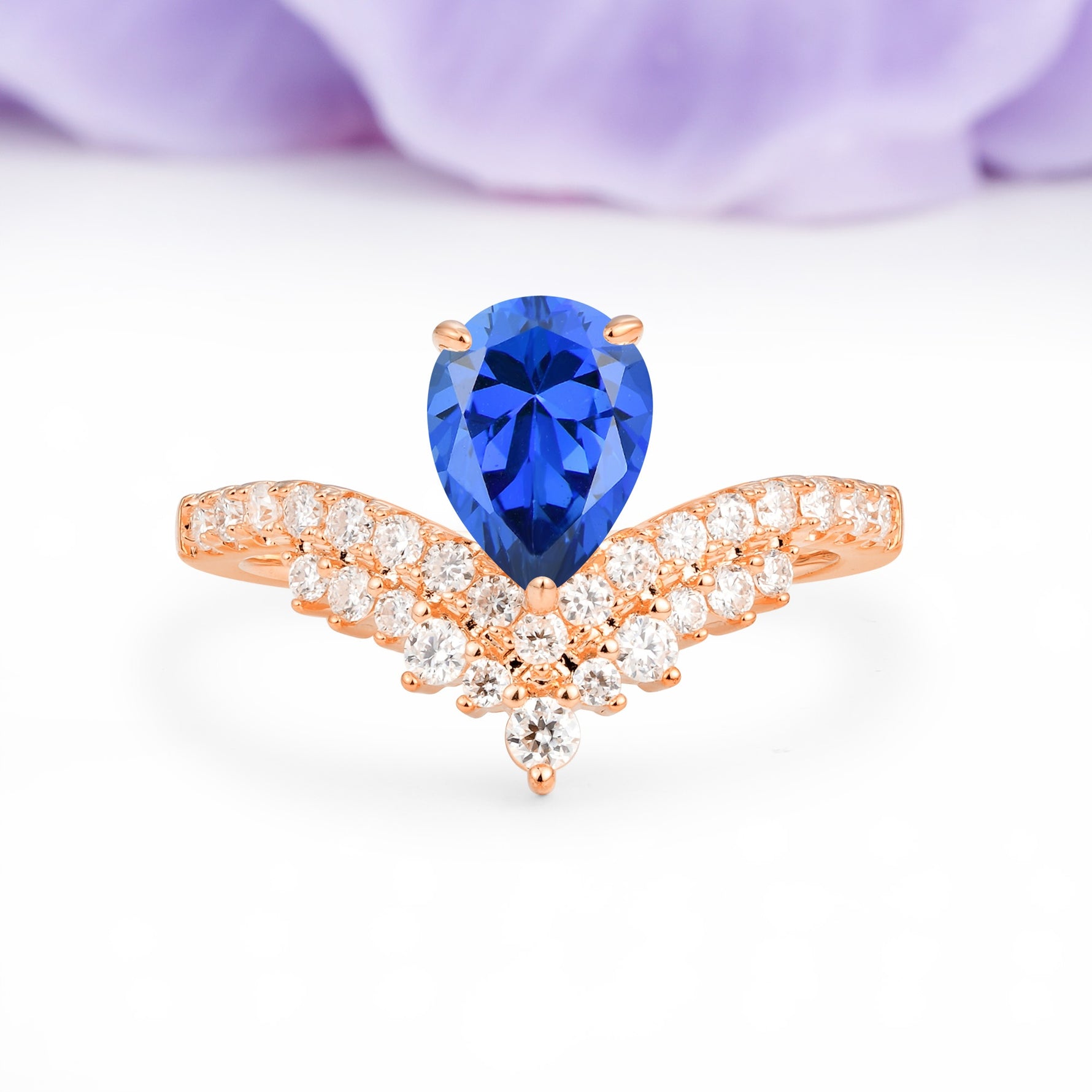 Classic and Unique 3-Prong Crown Setting with Pear Cut Sapphire Engagement Ring - Additional view